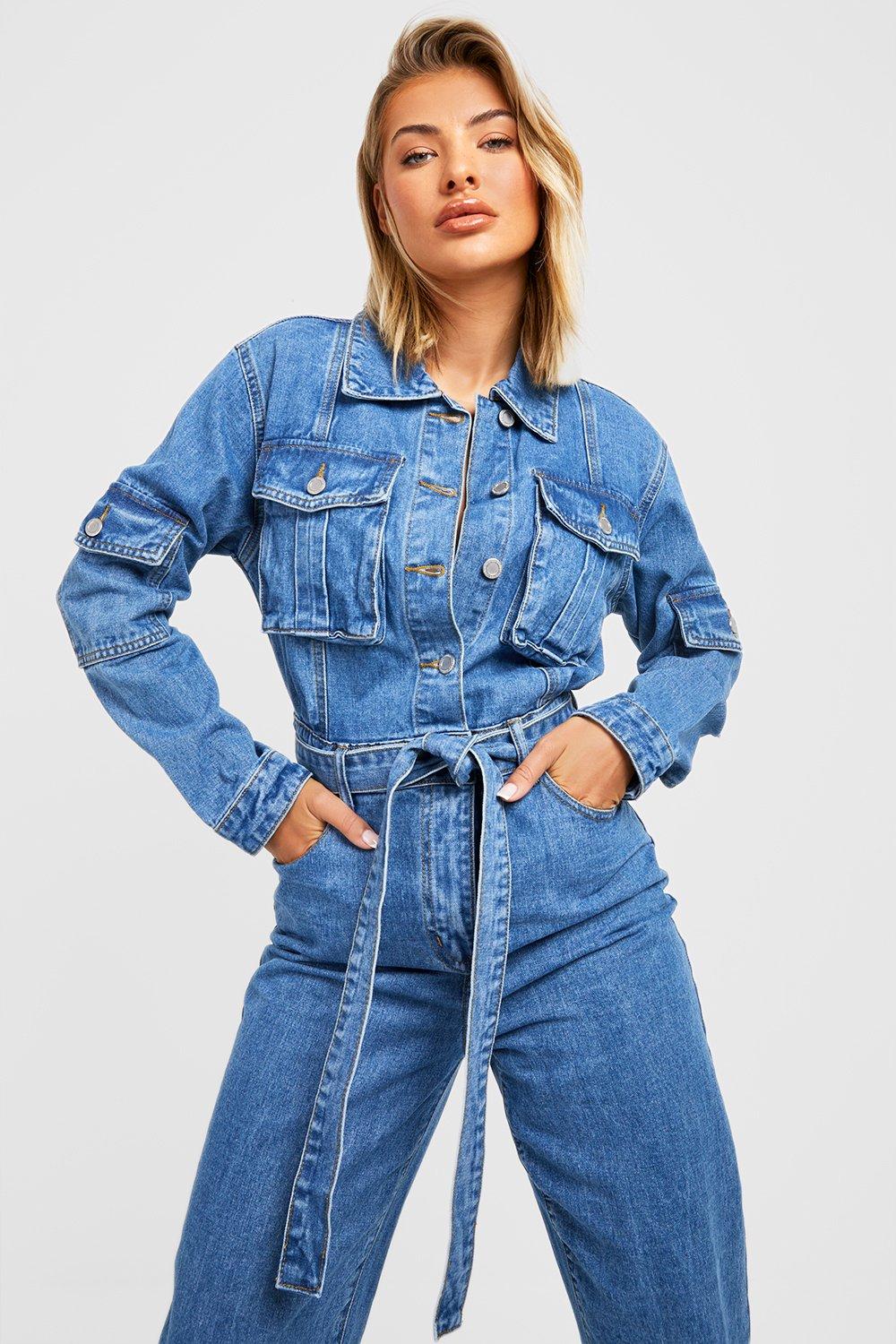 Boohoo denim cheap boiler suit